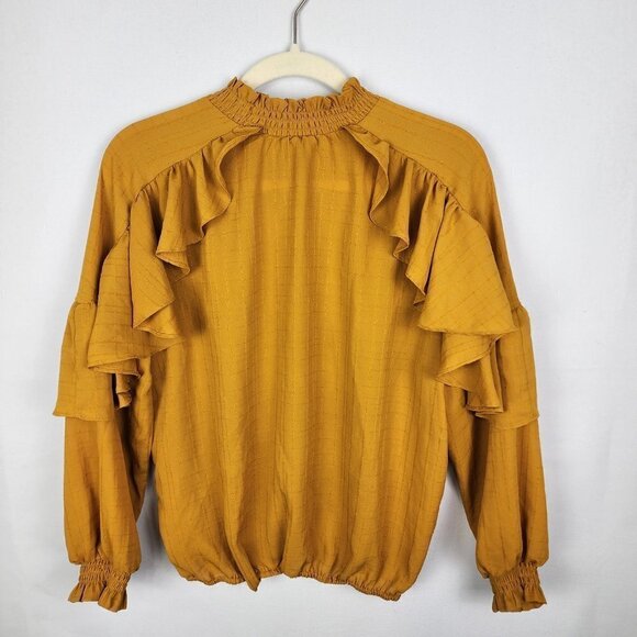 New York & Company Ruffle Mock Neck Top XS - Picture 2 of 5